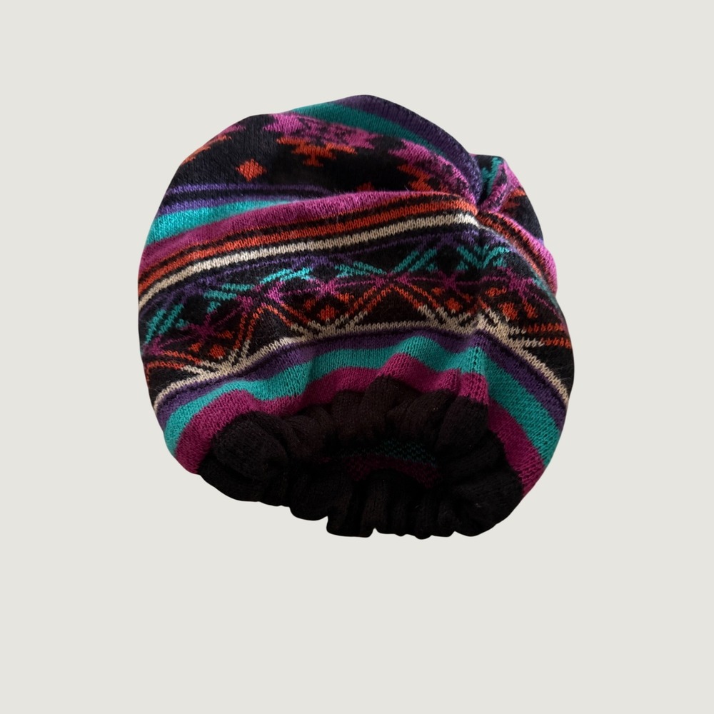 Mudd Y2k Women Beanie Hat Fair Isle Geometric Knit Purple Teal Black Slouchy Hat